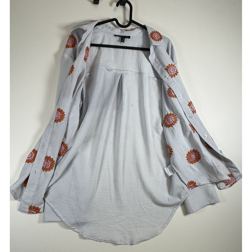 COMO BLACK Women's Light Blue Orange Floral Embroidered‎  Shirt Blouse Size M - Picture 6 of 16